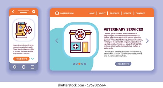 Veterinary clinic services web banner and mobile app kit. Outline vector illustration.