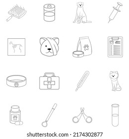 Veterinary clinic set icons in outline style isolated on white background