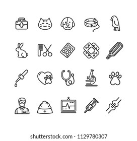 Veterinary Clinic Signs Black Thin Line Icon Set Include Of Pill, Syringe And Grooming Elements. Vector Illustration Of Icons