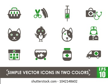 veterinary clinic simple vector icons in two colors