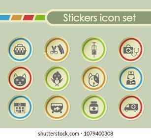 veterinary clinic simple vector icons on round stickers