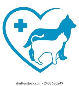 Veterinary clinic symbol with a dog and a cat  in the heart on a white background