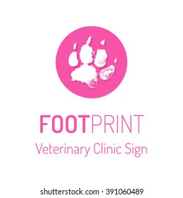 Veterinary clinic vector logo. Hand drawn round badge with grungy footprint