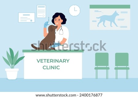 Veterinary clinical help.Vet doctor appointment.  Medical treatment,vaccination animal health care.Vector illustration