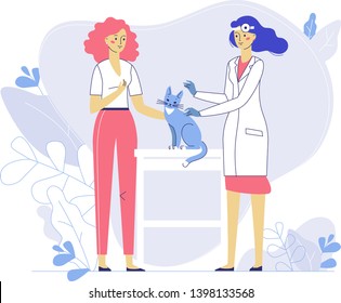 Veterinary concept with animal and doctor in vet clinic. Veterinarian makes a medical examination to cat in hospital.  Healthcare, medicine treatment, prevention and immunize of pets.