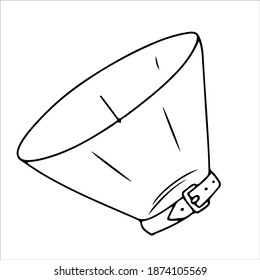 veterinary cone for animals. Accessories for pets. An element from a set of doodles drawn by hand. Isolated illustration on a white background.