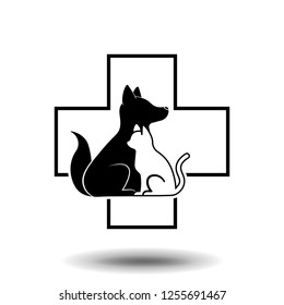 Veterinary cross with dog and cat inside.