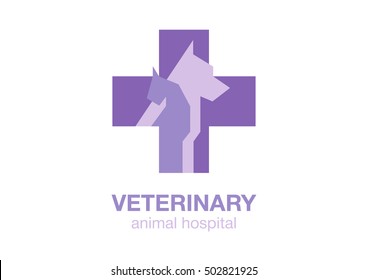 veterinary cross and pets on white background