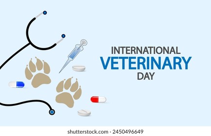 Veterinary Day paw prints and tablets, vector art illustration.