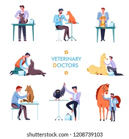 Veterinary doctor and animals vet clinic icons