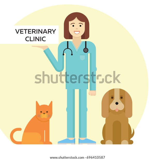 Veterinary Doctor Cat Dog Colored Flat Stock Vector (Royalty Free ...