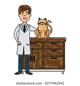 veterinary doctor with cat in drawer avatar character