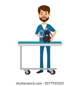 veterinary doctor with cat in stretcher avatar character