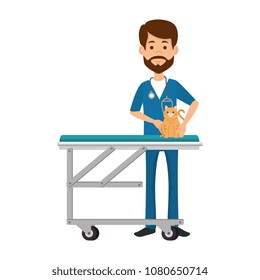 veterinary doctor with cat in stretcher avatar character