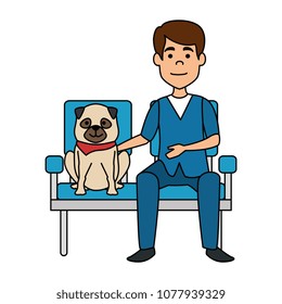 veterinary doctor in chair with dog avatar character