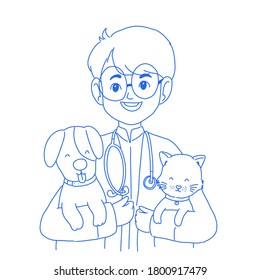 Veterinary doctor character design of vector. Cartoon illustration. Dog and cat.