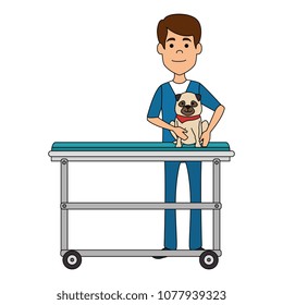 veterinary doctor with dog in stretcher avatar character