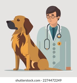 veterinary doctor examining a dog vector. Isolated.