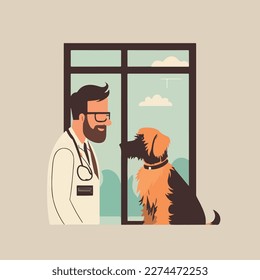 veterinary doctor examining a dog vector. Isolated.