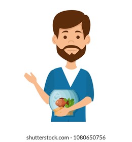 veterinary doctor with fish in aquarium avatar character