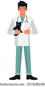 Veterinary doctor, profession illustration, flat designer, holding a cat