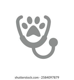 Veterinary doctor with stethoscope icon. Vet or veterinarian with paw print vector.