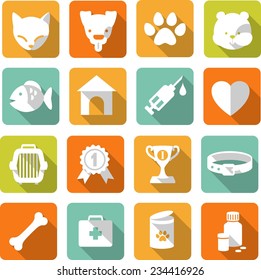 Veterinary flat icons with long shadows