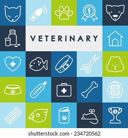 Veterinary flat icons in thin line style