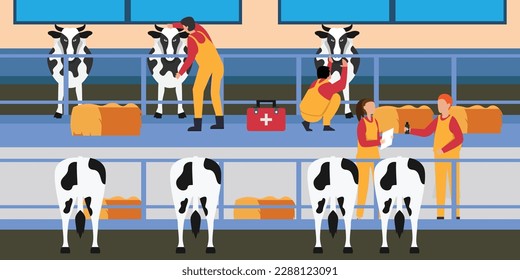 Veterinary general clinical cattle exam and diagnosis 2d vector illustration concept for banner, website, illustration, landing page, flyer, etc.