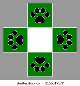Veterinary green cross with pet paws animal.	
