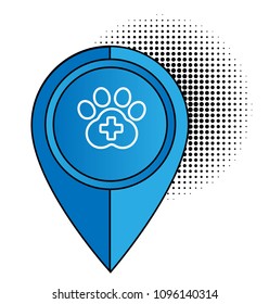 veterinary here. dog paw and map pointer icon