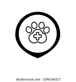 veterinary here. dog paw and map pointer icon