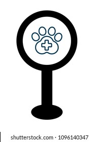 veterinary here. dog paw and map pointer icon