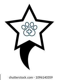 veterinary here. dog paw and map pointer icon
