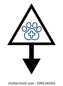 veterinary here. dog paw and map pointer icon