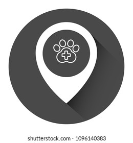 veterinary here. dog paw and map pointer icon