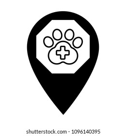 veterinary here. dog paw and map pointer icon