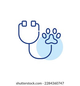 Veterinary hospital service. Stethoscope and paw symbol. Pixel perfect, editable stroke line icon