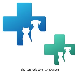 veterinary icon with cross and dog silhouette 