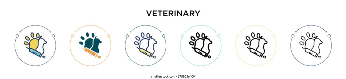 Veterinary icon in filled, thin line, outline and stroke style. Vector illustration of two colored and black veterinary vector icons designs can be used for mobile, ui, web