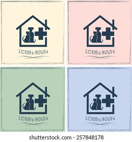 veterinary icon with home and pets silhouette