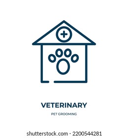 Veterinary icon. Linear vector illustration from pet grooming collection. Outline veterinary icon vector. Thin line symbol for use on web and mobile apps, logo, print media.