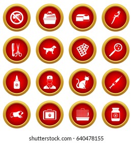 Veterinary icon red circle set isolated on white background