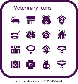 veterinary icon set. 16 filled veterinary icons.  Simple modern icons about  - Mouse toy, Flea, Hamster, Bird house, Pet, Fleas, Veterinary, Collar