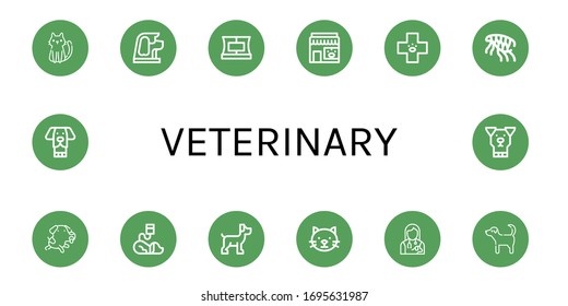 veterinary icon set. Collection of Cat, Dog, Collar, Pet shop, Veterinary, Flea, Veterinarian icons