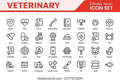 Veterinary Icon Set. A compassionate collection of icons designed for veterinary clinics and pet care services.