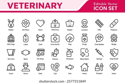 Veterinary Icon Set. A compassionate collection of icons designed for veterinary clinics and pet care services.