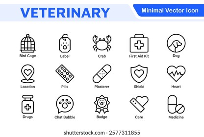 Veterinary Icon Set. A compassionate collection of icons designed for veterinary clinics and pet care services.