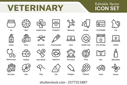 Veterinary Icon Set. A compassionate collection of icons designed for veterinary clinics and pet care services.