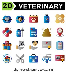 Veterinary Icon Set Include Carrier, Vet, Pet, Box, Cat, Dog, Calendar, Appointment, Veterinary, Schedule, Medication, Supplement, Vitamin, Vaccine, Bandied, Clinic, Medic, Syringe, Virus, Flee